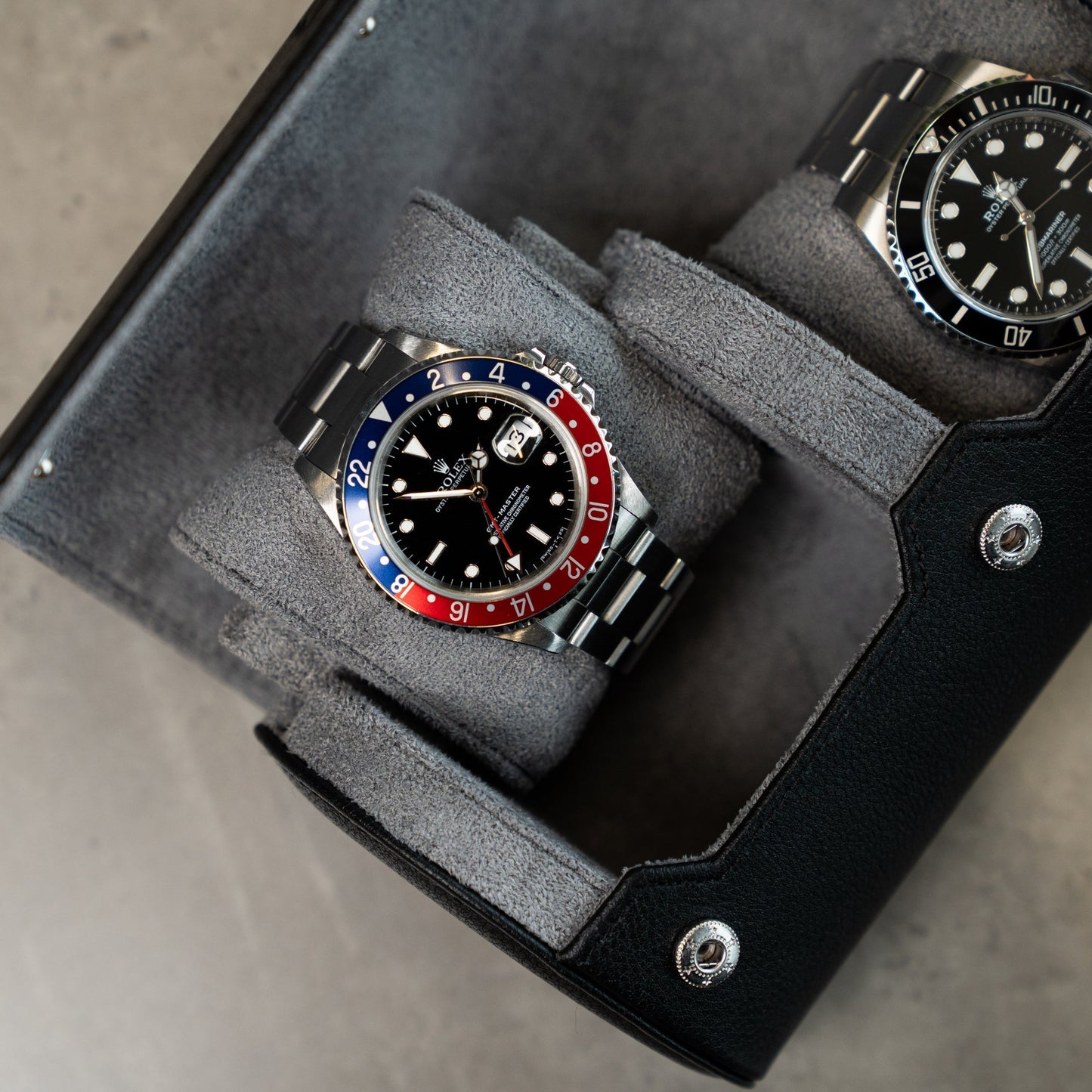 Two Slot Watch Roll - Black Grey