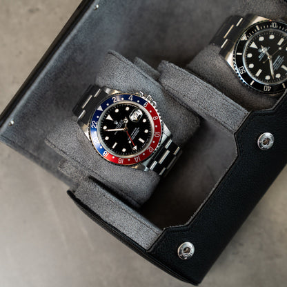 Two Slot Watch Roll - Black Grey