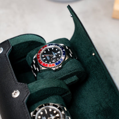 Two Slot Watch Roll - Black Green
