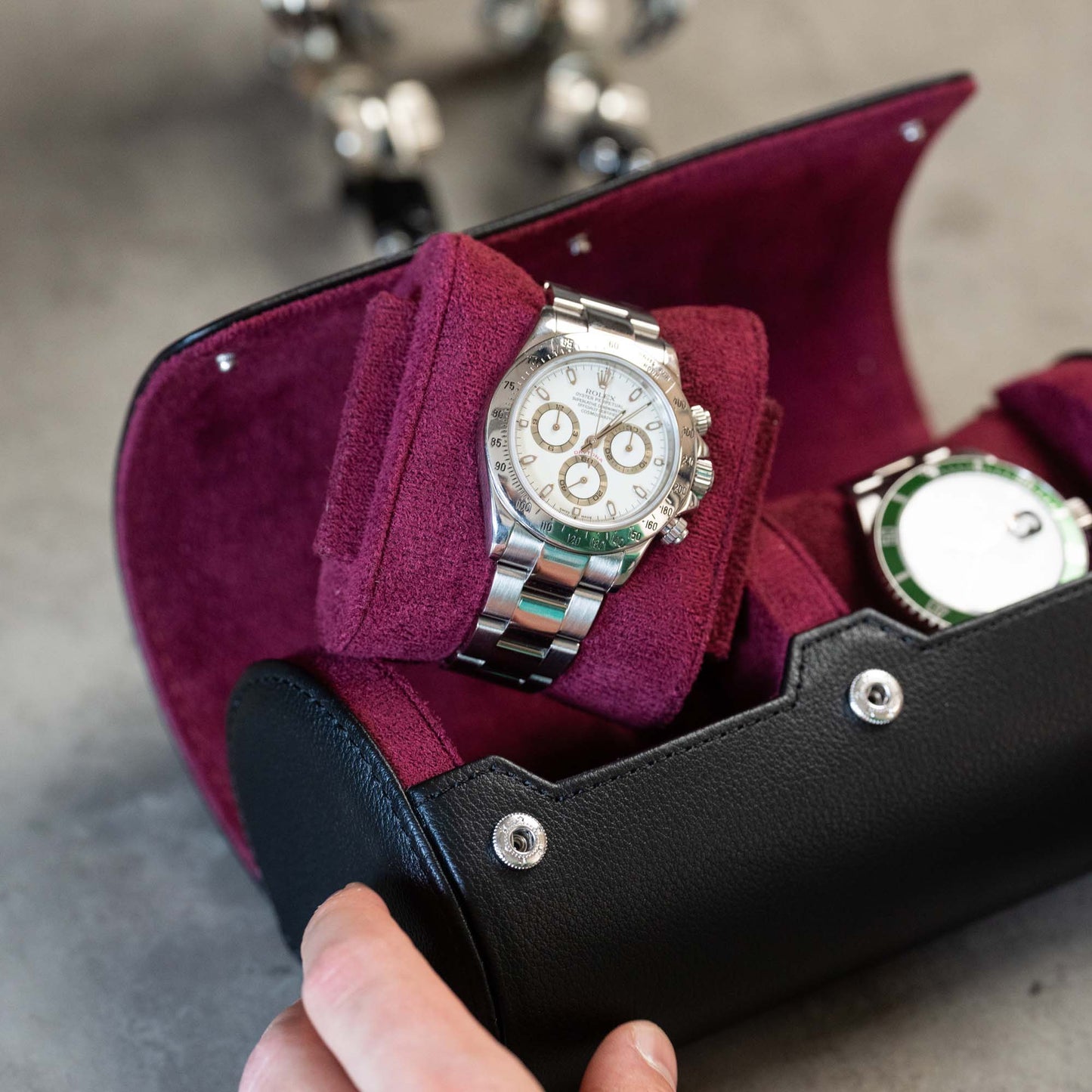 Two Slot Watch Roll - Black Cherry